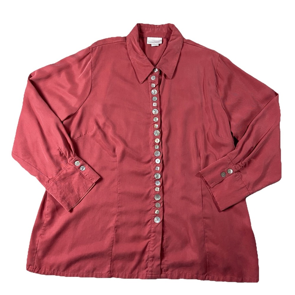 Soft Surroundings 100% Tencel Button Up Blouse Women's 3X Pink Lagenlook Artsy M - Picture 1 of 11